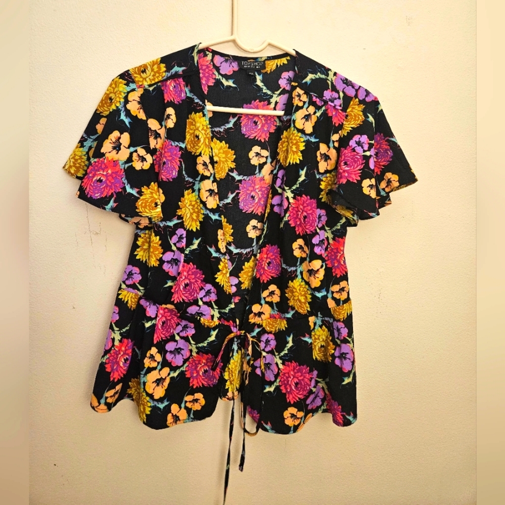 Topshop Floral Tie Front Top